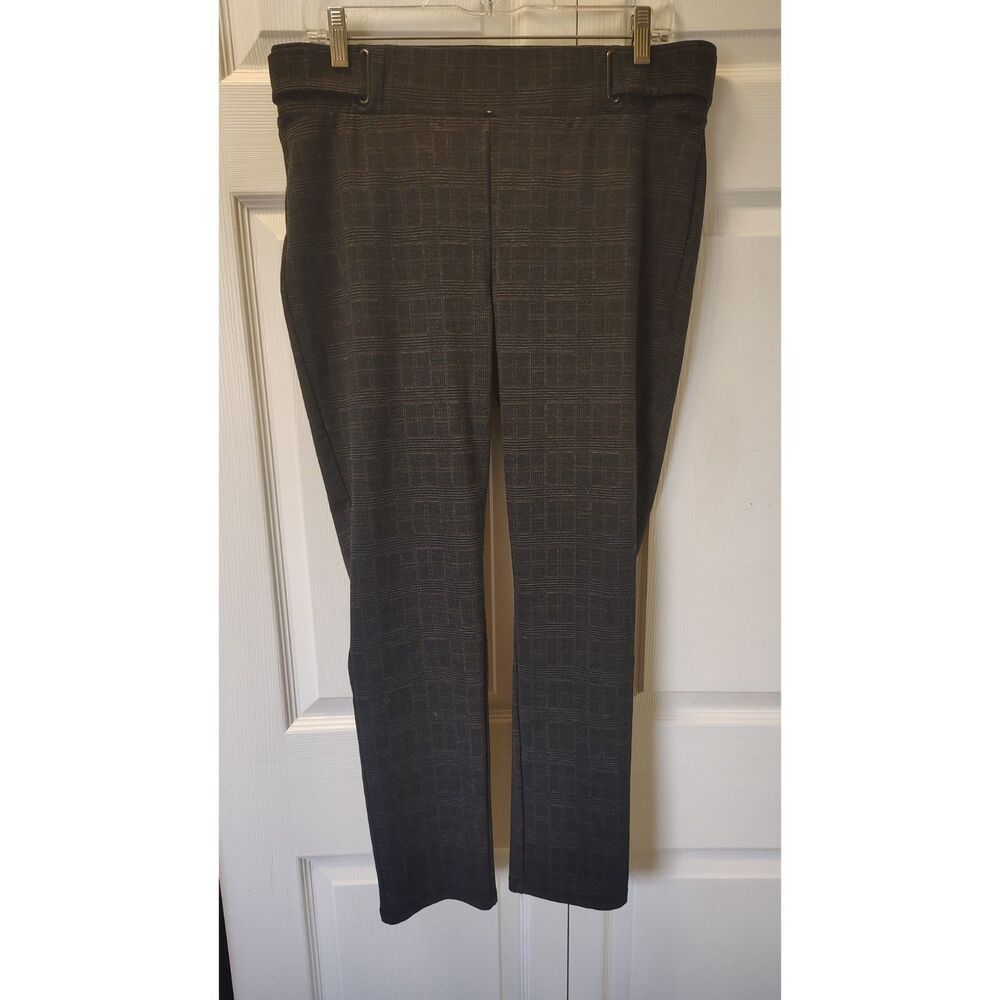 Retrology Women’s Pull On Stretch Dress Pants Plaid Trousers Gray Black Large